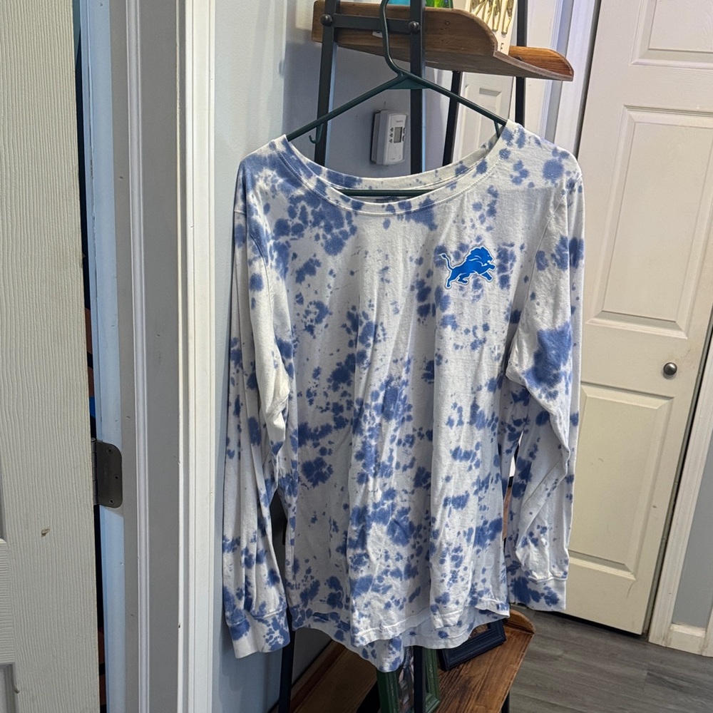 Blue and White Tie-Dye Long Sleeve LIONS shirt
